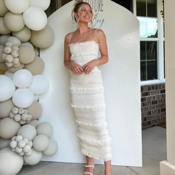 HOUSE OF CB‎ 'Solana' Ivory Sequin Pleat Maxi Dress white NWT size Small - Picture 4 of 12